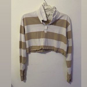 white and beige stripped crop collar long sleeve